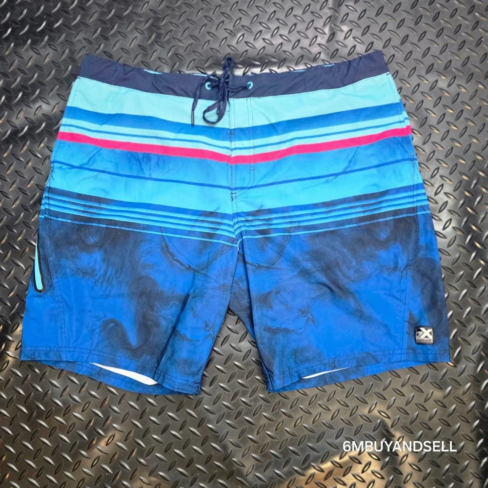 ZeroXposur Mens XXL Board Shorts Blue Striped Swim Trunks A88111S NVY IBIZA